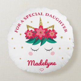 Cojín Redondo Navidades de hijas de unicornio Purpurina de oro