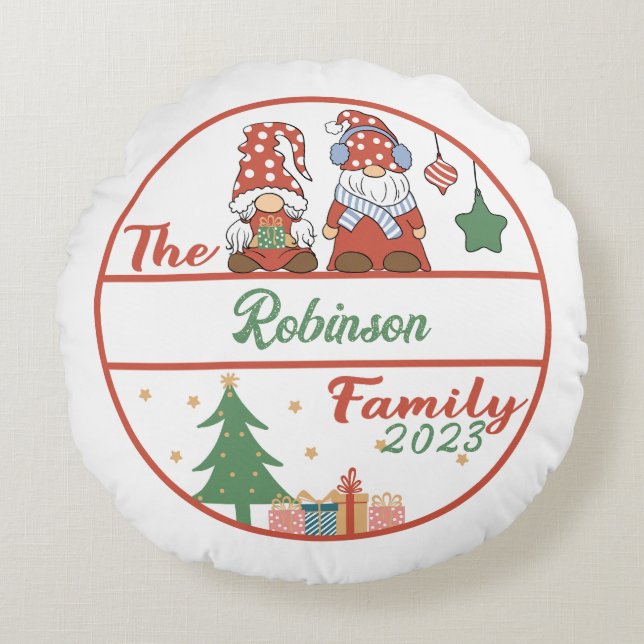 Cojín Redondo Navidades de la familia Gnome (Anverso)