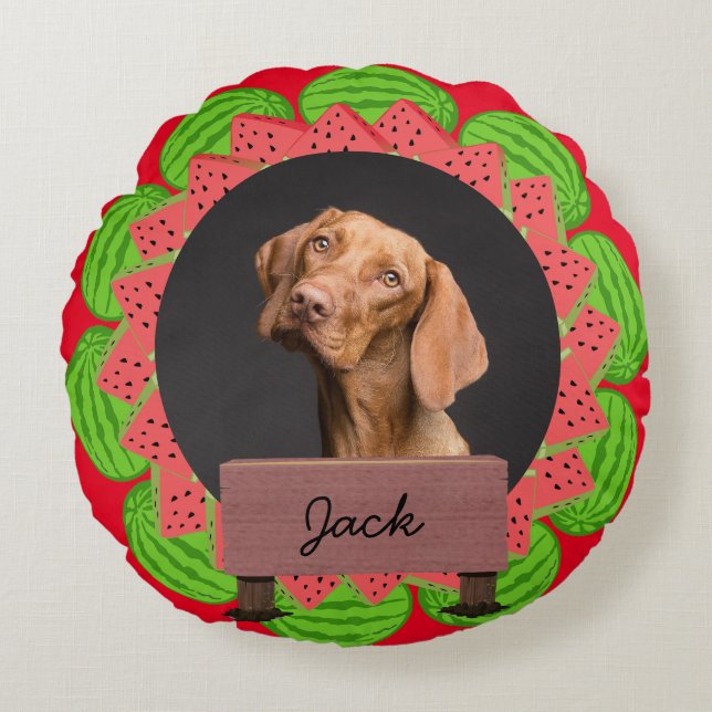 Cojín Redondo navidades de la sandía Personalizado de vacaciones (Anverso)