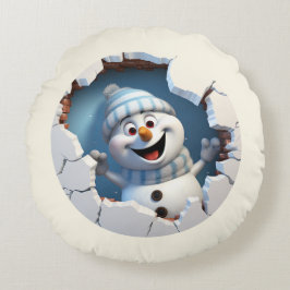 Cojín Redondo Navidades de nieve a través de la pared ilustrados