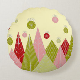 Cojín Redondo Navidades de ornamentos y árboles