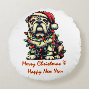 Cojín Redondo Navidades de perro bulldog Gorra Navidad
