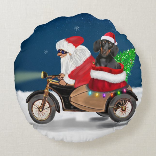 Cojín Redondo Navidades de perro de Dachshund (Reverso)