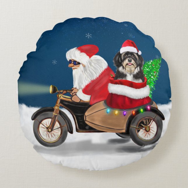 Cojín Redondo Navidades de perro de La Habana Santa Claus (Anverso)
