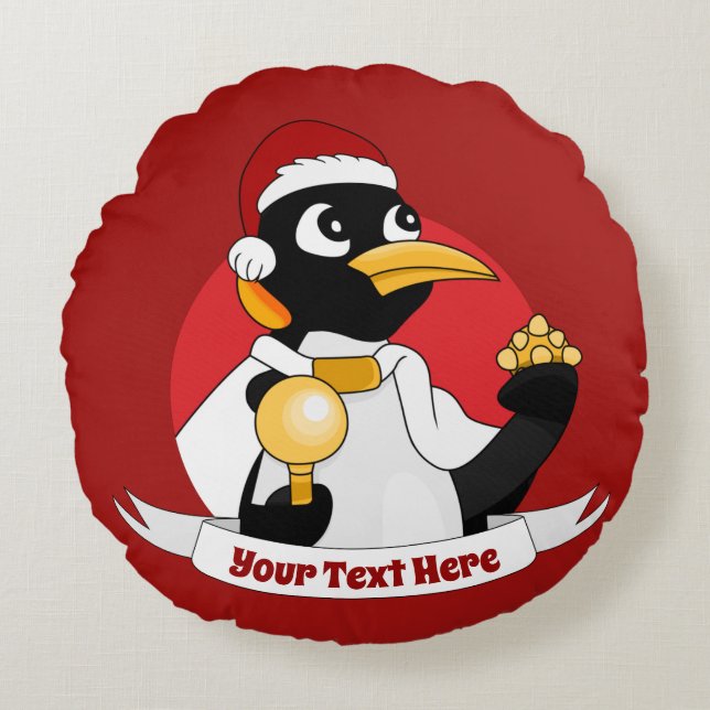 Cojín Redondo Navidades de pingüino del emperador personalizado  (Anverso)