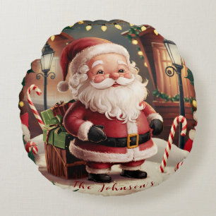 Cojín Redondo Navidades de Santa Claus Retro
