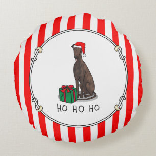 Cojín Redondo Navidades de Santa Hat Greyhound Dog (romano le) G