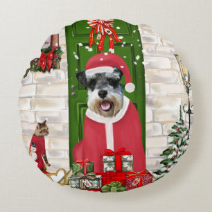 Cojín Redondo Navidades de Schnauzer Dog