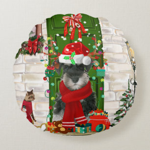 Cojín Redondo Navidades de Schnauzer Dog