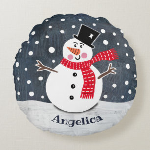 Cojín Redondo Navidades de Snowman personalizados en todo el Cus
