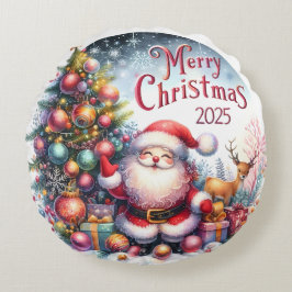 Cojín Redondo Navidades de Snowman y ornamentos coloridos