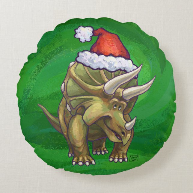 Cojín Redondo Navidades de Triceratops Green (Anverso)