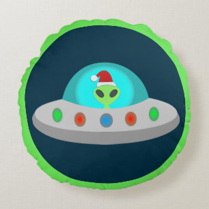 Cojín Redondo Navidades de UFO Ho Ho Alien volador