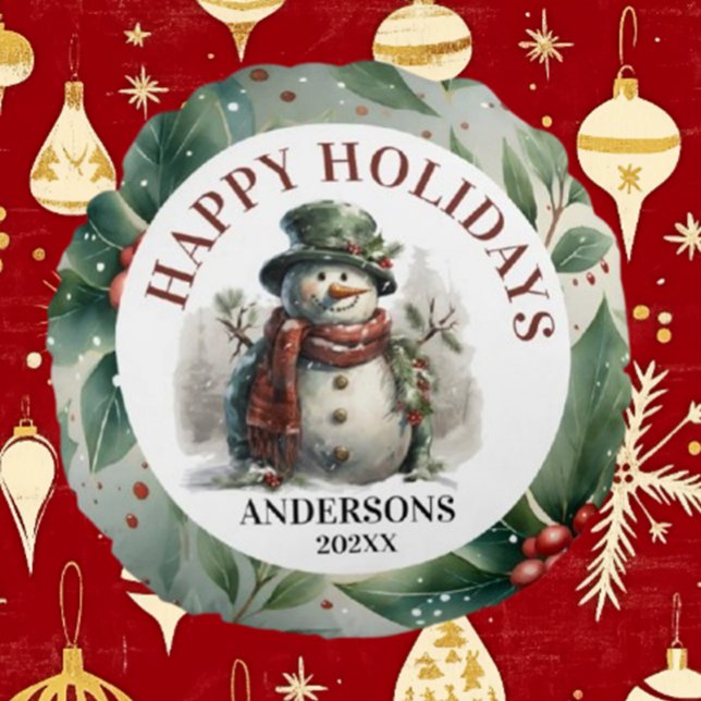 Cojín Redondo Navidades de vacaciones de Snowman (Celebrate the season with Brett's Snowman Holiday Christmas Wishes Round Pillow)