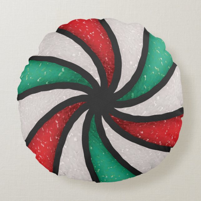Cojín Redondo Navidades de vidrio manchado Candy Peppermint Mint (Anverso)