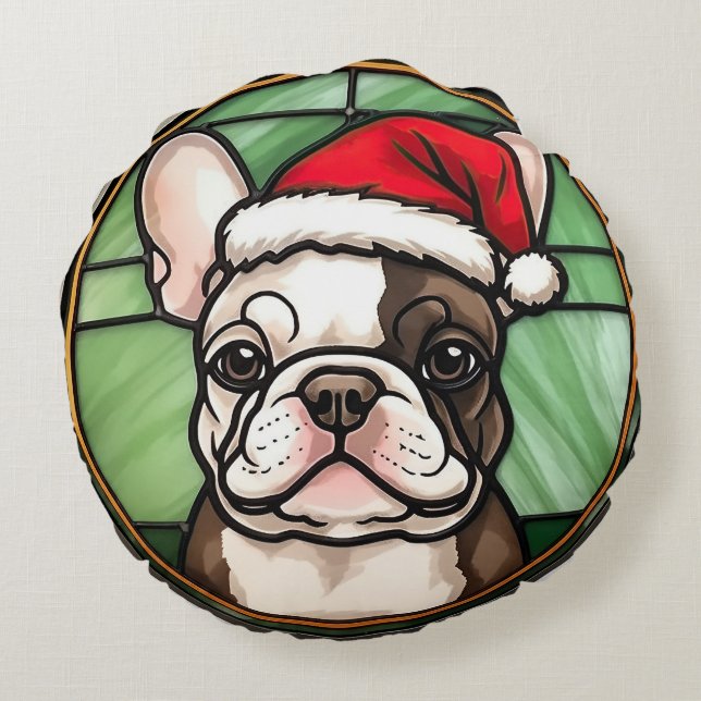 Cojín Redondo Navidades de vidrio templado de Bulldog francés (Reverso)