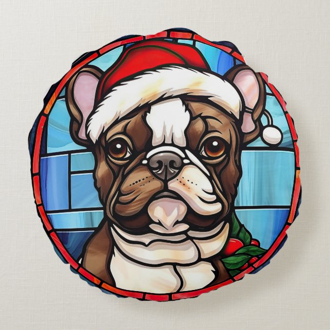 Cojín Redondo Navidades de vidrio templado de Bulldog francés (Reverso)