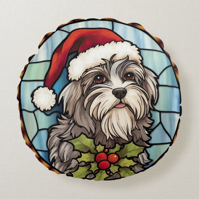 Cojín Redondo Navidades de vidrio templado de Havanese (Anverso)
