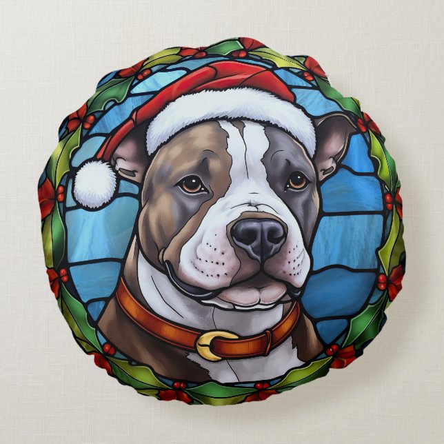 Cojín Redondo Navidades de vidrio templado Staffordshire Bull Te (Reverso)
