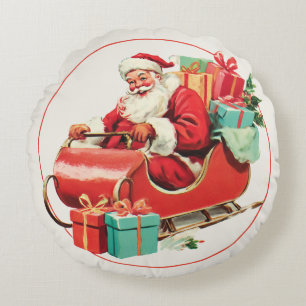 Cojín Redondo Navidades de Vintage Santa Claus