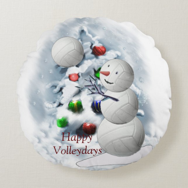 Cojín Redondo Navidades de voleibol Snowman (Anverso)