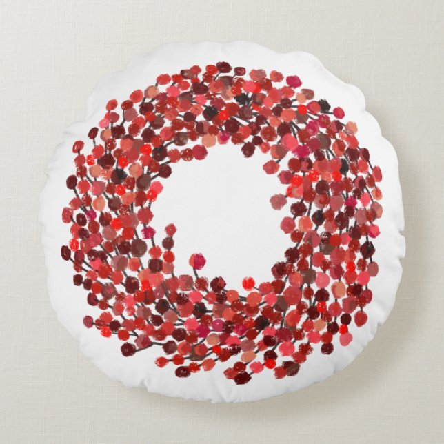 Cojín Redondo Navidades de Winterberry Wreath pintados a mano (Anverso)