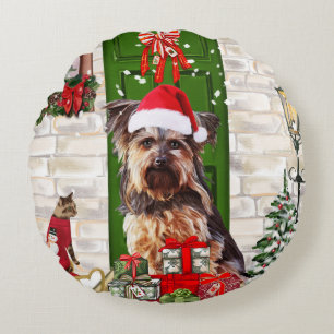 Cojín Redondo Navidades de Yorkie Dog