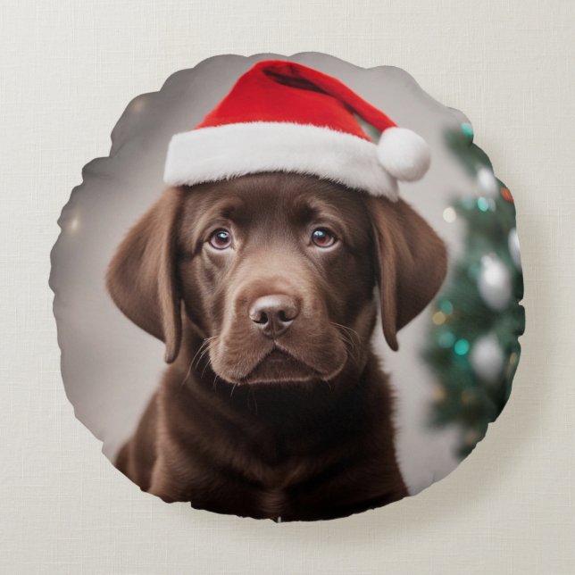 Cojín Redondo Navidades del chocolate Labrador (Anverso)