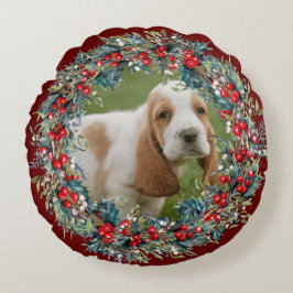Cojín Redondo Navidades del Mascota de fotografía de perro lindo