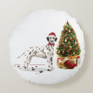 Cojín Redondo Navidades divertidos: Perro y árbol dalmatianos