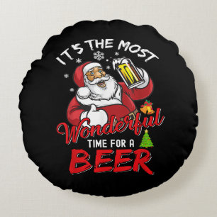 Cojín Redondo Navidades divertidos Santa Claus Beer Beer Wonderf