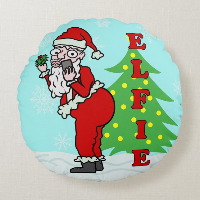 Cojín Redondo Navidades divertidos Santa Elfie (Anverso)