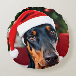 Cojín Redondo Navidades Doberman