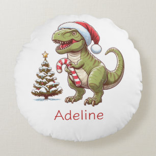 Cojín Redondo Navidades dulces de caña de caramelo dinosaurio