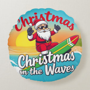 Cojín Redondo Navidades en el diseño de la ola Santa