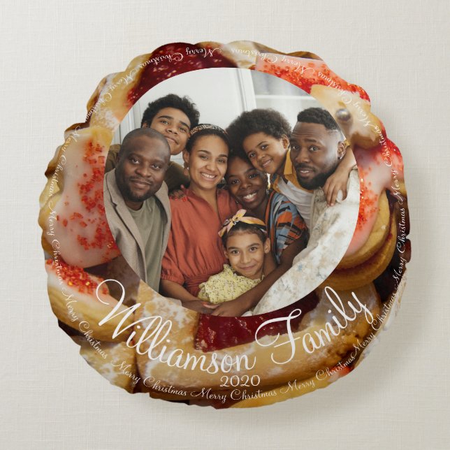 Cojín Redondo Navidades Familia Foto Sugar Cookie (Anverso)