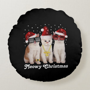 Cojín Redondo Navidades felices Gato lindo con Santa Claus