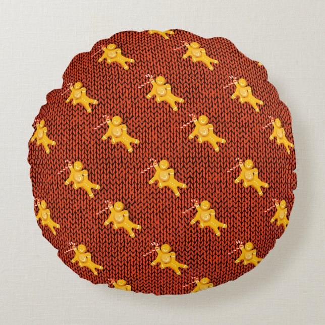 Cojín Redondo Navidades festivos del patrón de pan de jengibre (Anverso)