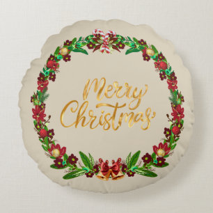 Cojín Redondo Navidades festivos Wreath Design Vacaciones eleg