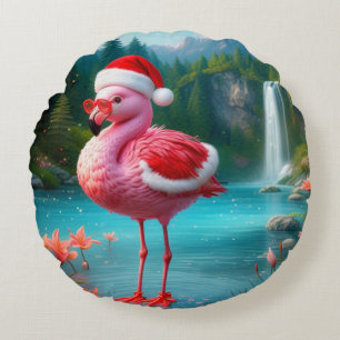 Cojín Redondo Navidades Flamingo Como Santa Claus-47475