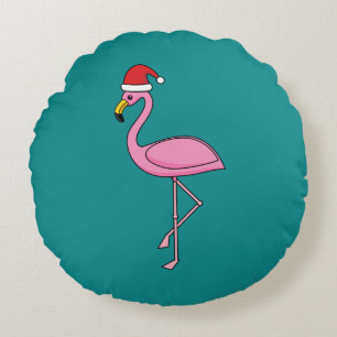 Cojín Redondo Navidades Flamingo con Santa Hat