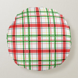 Cojín Redondo Navidades Flannel Plaid Tartan Design - Blanco