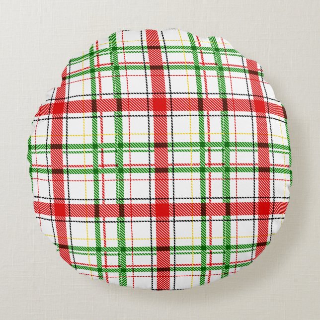 Cojín Redondo Navidades Flannel Plaid Tartan Design - Blanco (Anverso)