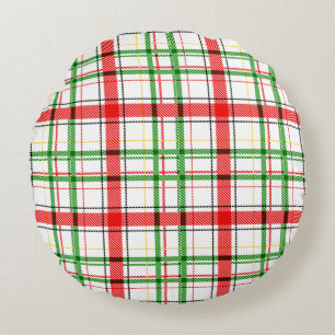 Cojín Redondo Navidades Flannel Plaid Tartan Design - Blanco