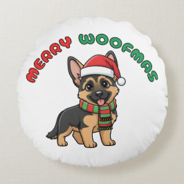 Cojín Redondo Navidades German Shepherd: Merry Woofmas