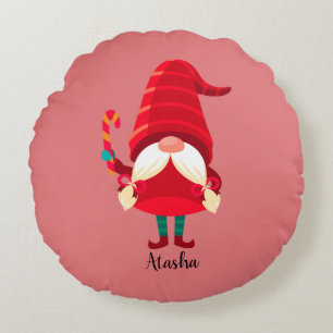 Cojín Redondo Navidades Gnome Llevando Un Cañón De Velas