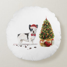 Cojín Redondo Navidades graciosos de Border Collie con árbol