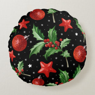 Cojín Redondo Navidades Holly Snow Stars Seamless