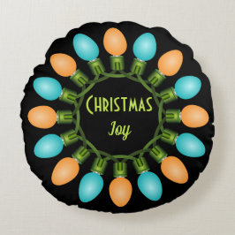 Cojín Redondo Navidades iluminan el círculo en Naranja y azul