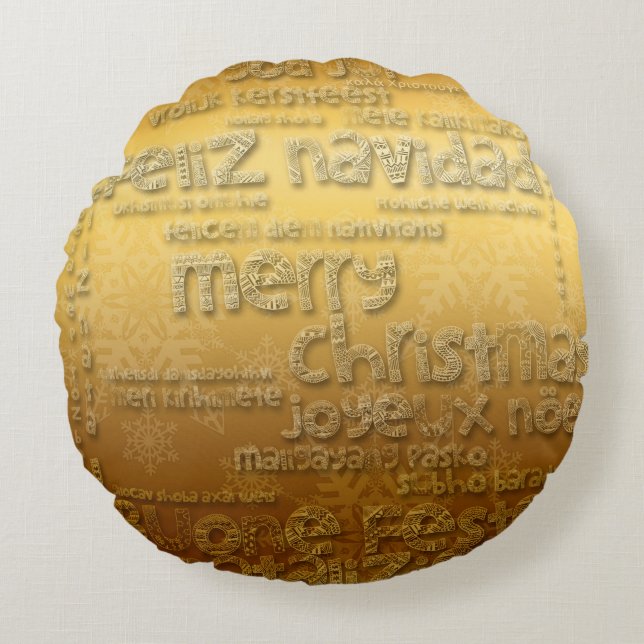 Cojín Redondo Navidades internacionales de oro  de Navidad (Anverso)